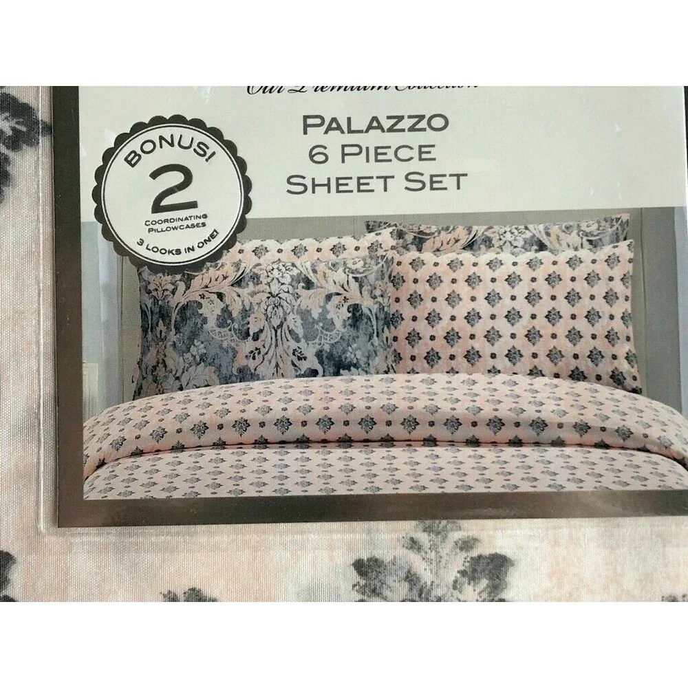 Posh Home King Size Sheet Set of 6 Palazzo 4 King Pillowcases Fitted Flat Pink